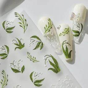 Flower Nail Art Stickers Adhesive Slider Convallaria Majalis Sticker Decals