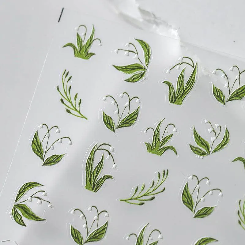 Flower Nail Art Stickers Adhesive Slider Convallaria Majalis Sticker Decals