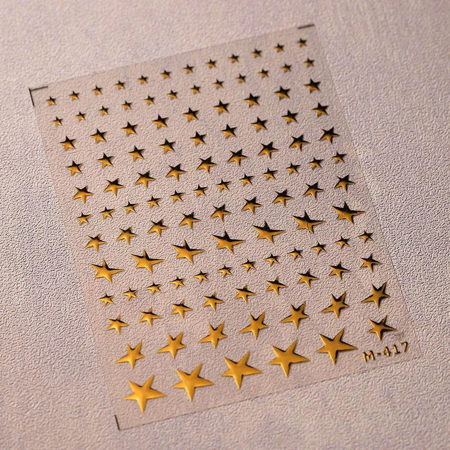 Gold Star Nail Art Stickers Metal  Star Adhesive Embossed Sticker Decals M004