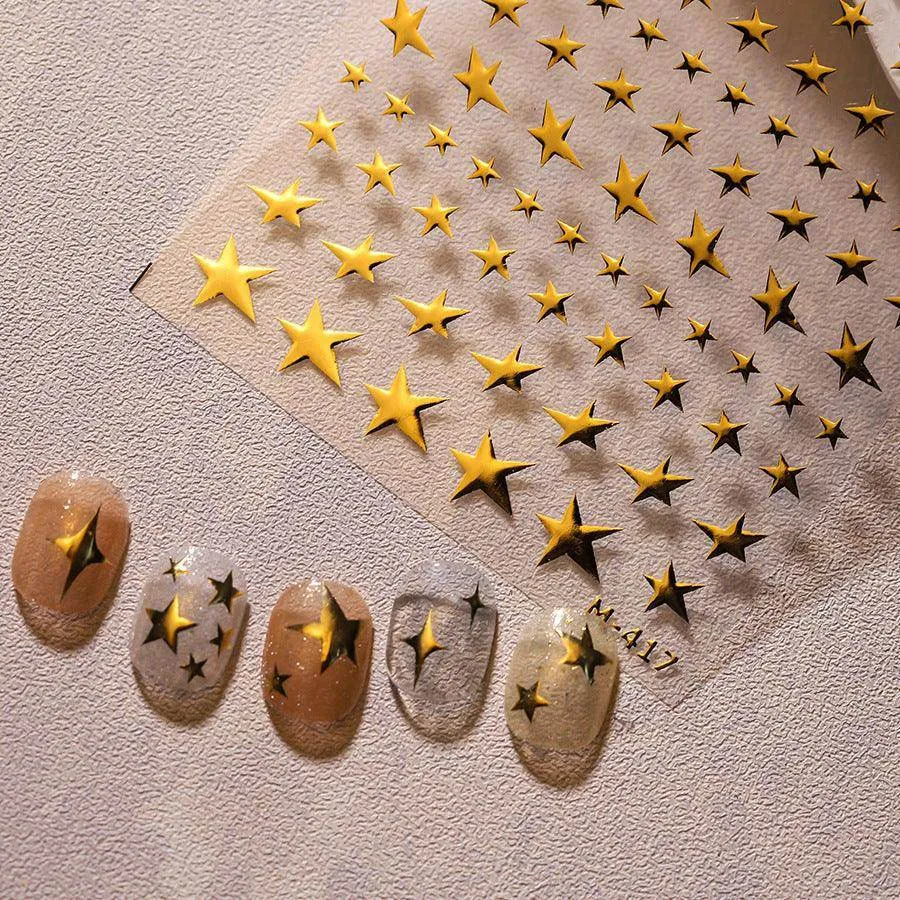 Gold Star Nail Art Stickers Metal  Star Adhesive Embossed Sticker Decals M004