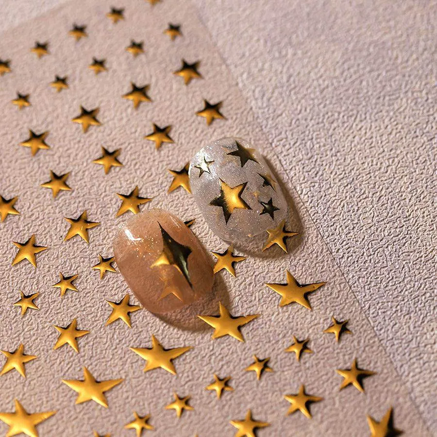 Gold Star Nail Art Stickers Metal  Star Adhesive Embossed Sticker Decals M004