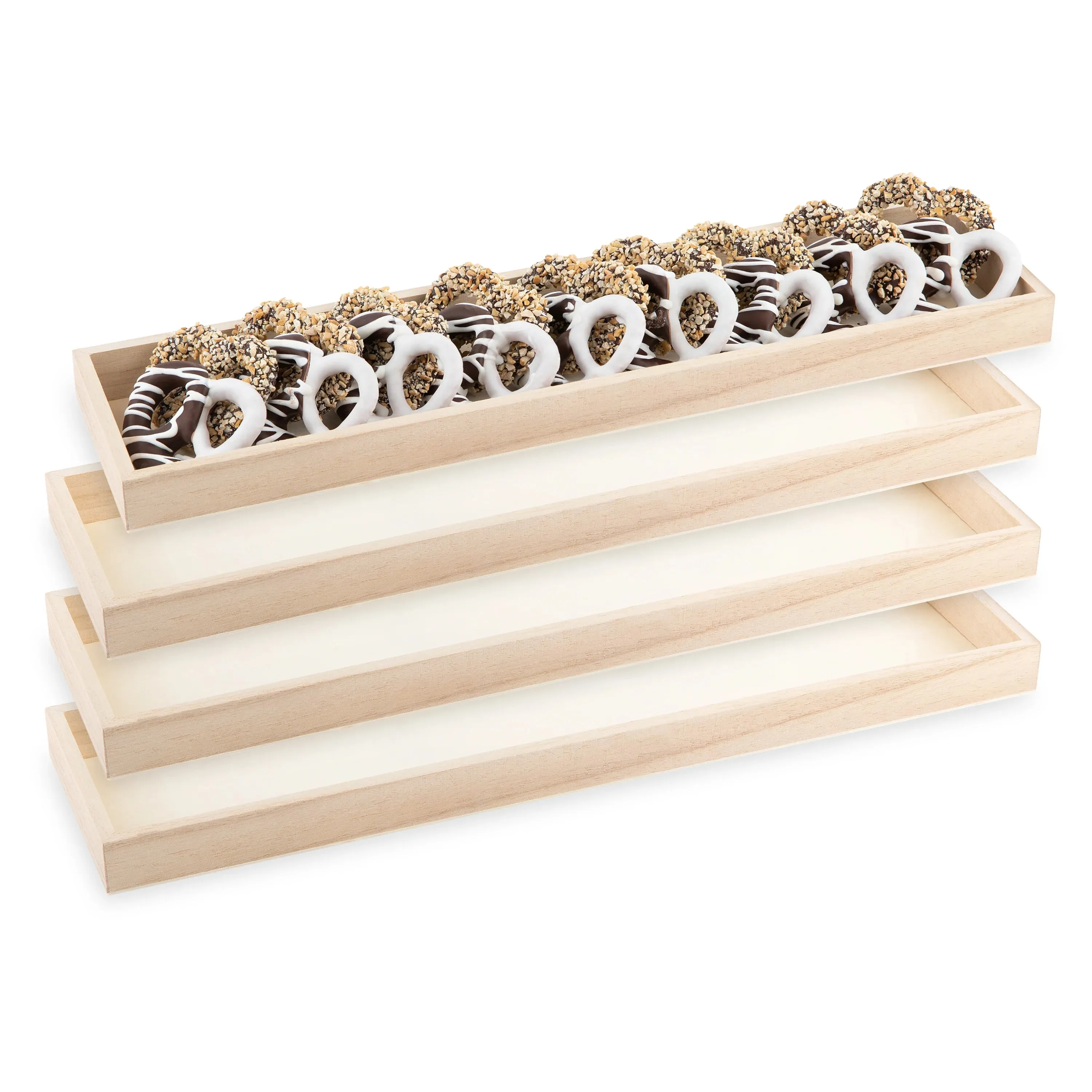 Hammont Natural Wooden Serving Tray 17X4X1in. 4pc