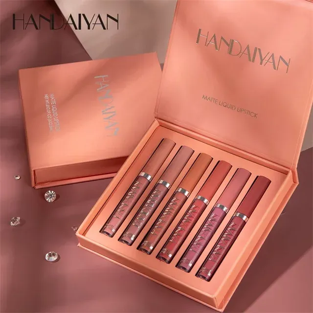 HANDAIYAN 6Colors/Sets Matte Liquid Lip Glaze Sets Natural Moisturizer Waterproof Velvet Lip Glosses Makeup TSLM2