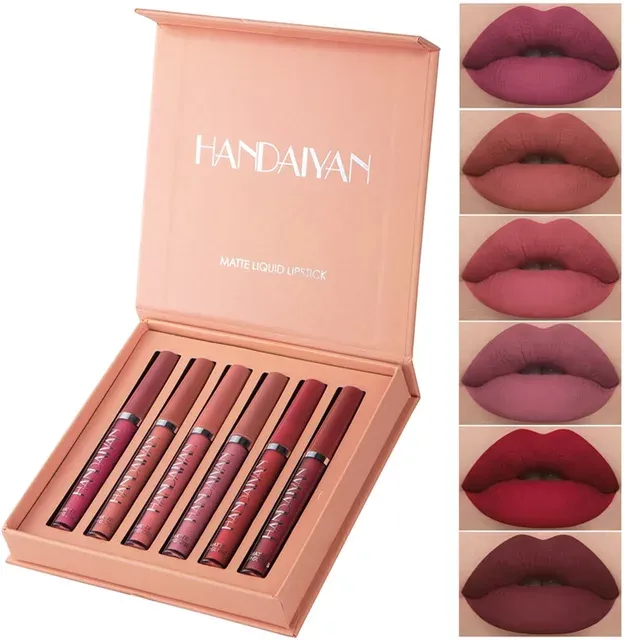 HANDAIYAN 6Colors/Sets Matte Liquid Lip Glaze Sets Natural Moisturizer Waterproof Velvet Lip Glosses Makeup TSLM2