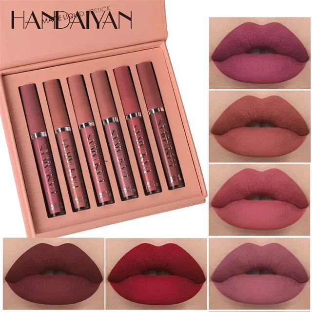 HANDAIYAN 6Colors/Sets Matte Liquid Lip Glaze Sets Natural Moisturizer Waterproof Velvet Lip Glosses Makeup TSLM2