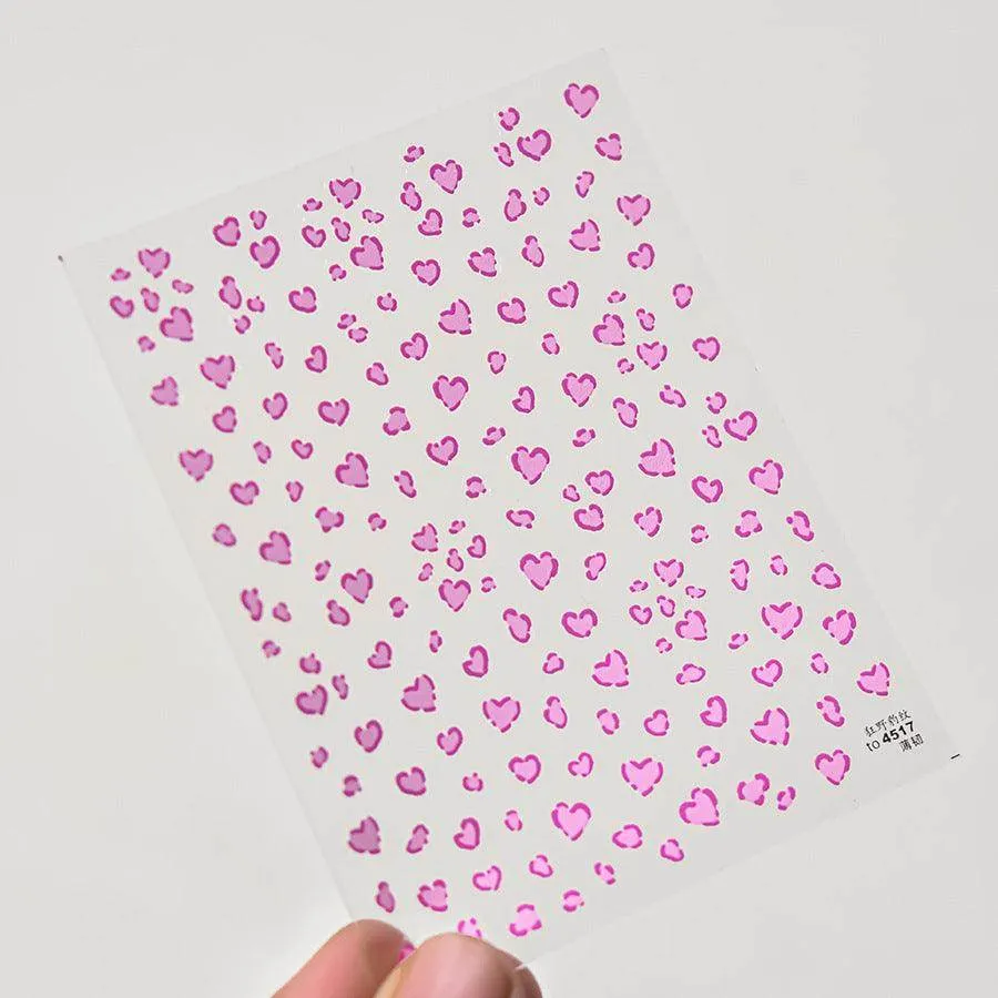 Leopard Print Nail Art Stickers Heart Shape Adhesive Embossed Sticker Decals to4516