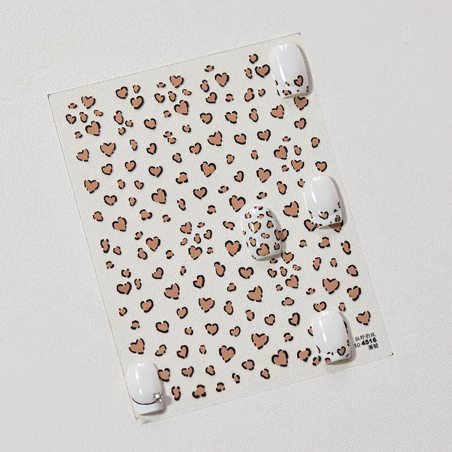 Leopard Print Nail Art Stickers Heart Shape Adhesive Embossed Sticker Decals to4516