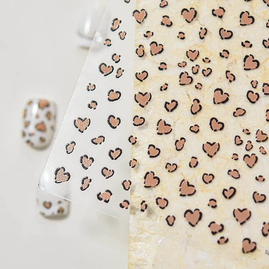 Leopard Print Nail Art Stickers Heart Shape Adhesive Embossed Sticker Decals to4516