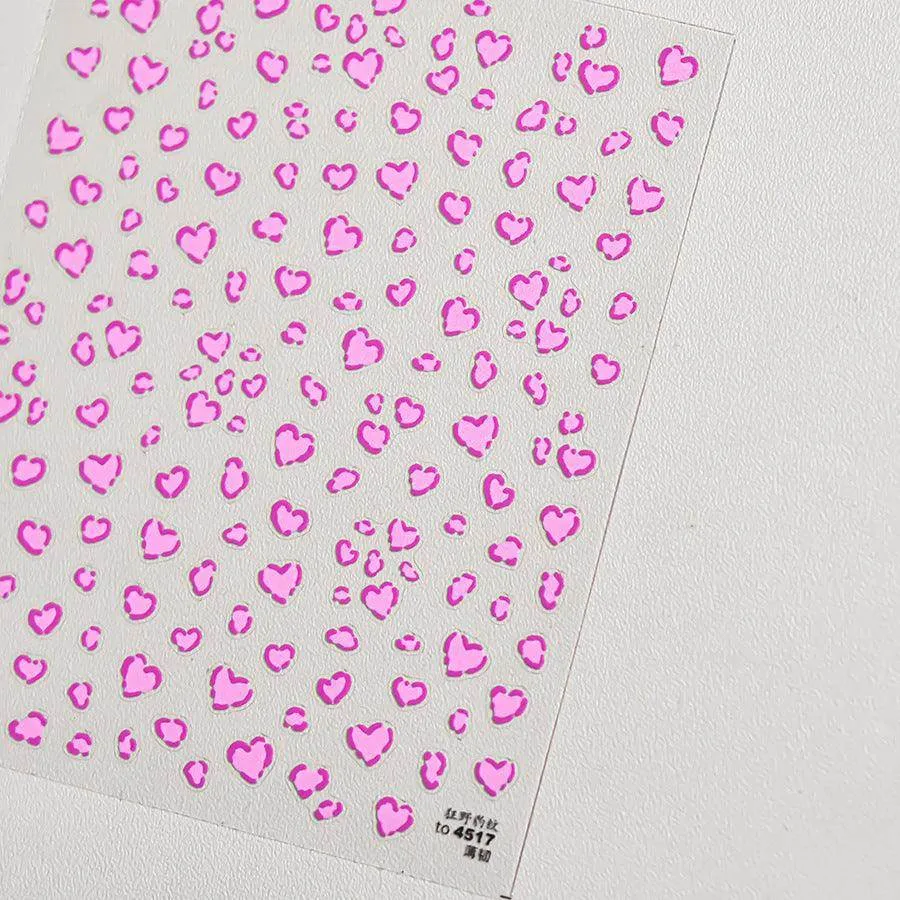 Leopard Print Nail Art Stickers Heart Shape Adhesive Embossed Sticker Decals to4516