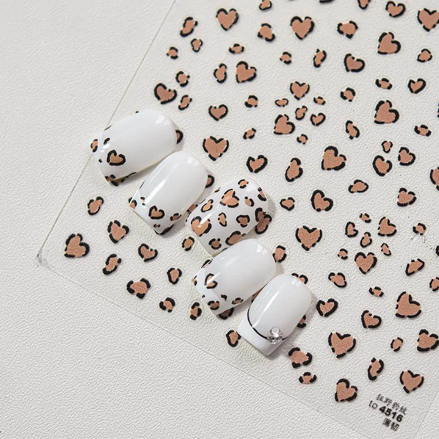 Leopard Print Nail Art Stickers Heart Shape Adhesive Embossed Sticker Decals to4516