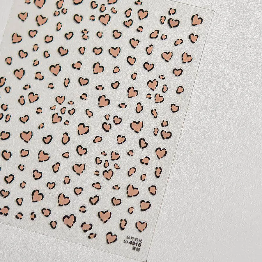 Leopard Print Nail Art Stickers Heart Shape Adhesive Embossed Sticker Decals to4516