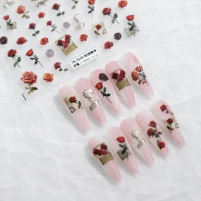 Love Rose Nail Art Stickers Adhesive Sliders Valentine's Day Flower Embossed Sticker Decals