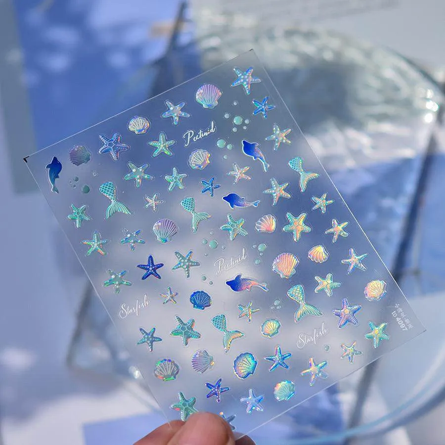 Mermaid Nail Art Stickers Adhesive 5D Embossed Starfish Sticker Decals to4097