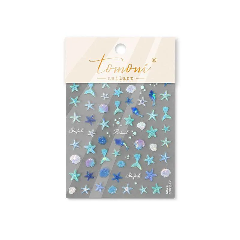 Mermaid Nail Art Stickers Adhesive 5D Embossed Starfish Sticker Decals to4097