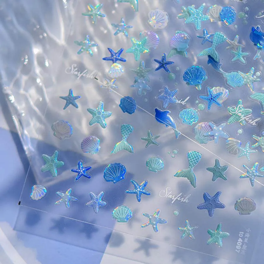Mermaid Nail Art Stickers Adhesive 5D Embossed Starfish Sticker Decals to4097