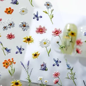 Nail Art Stickers Adhesive Slider Daisy Sunflower Floral Sticker Decals