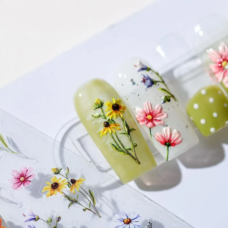 Nail Art Stickers Adhesive Slider Daisy Sunflower Floral Sticker Decals