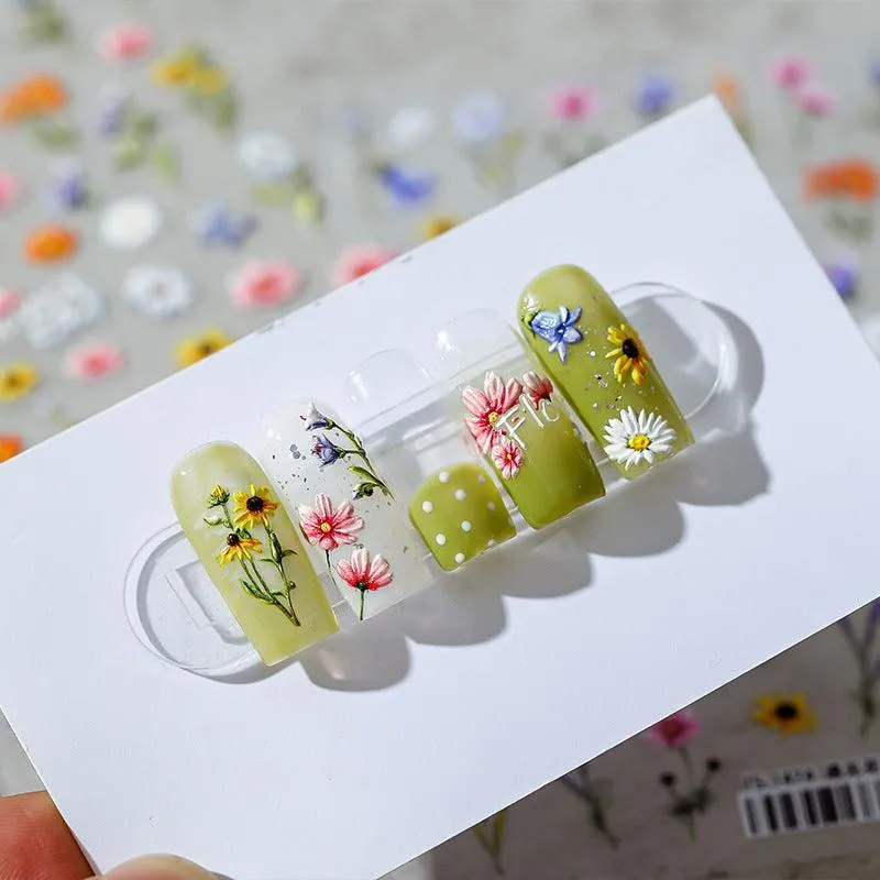 Nail Art Stickers Adhesive Slider Daisy Sunflower Floral Sticker Decals