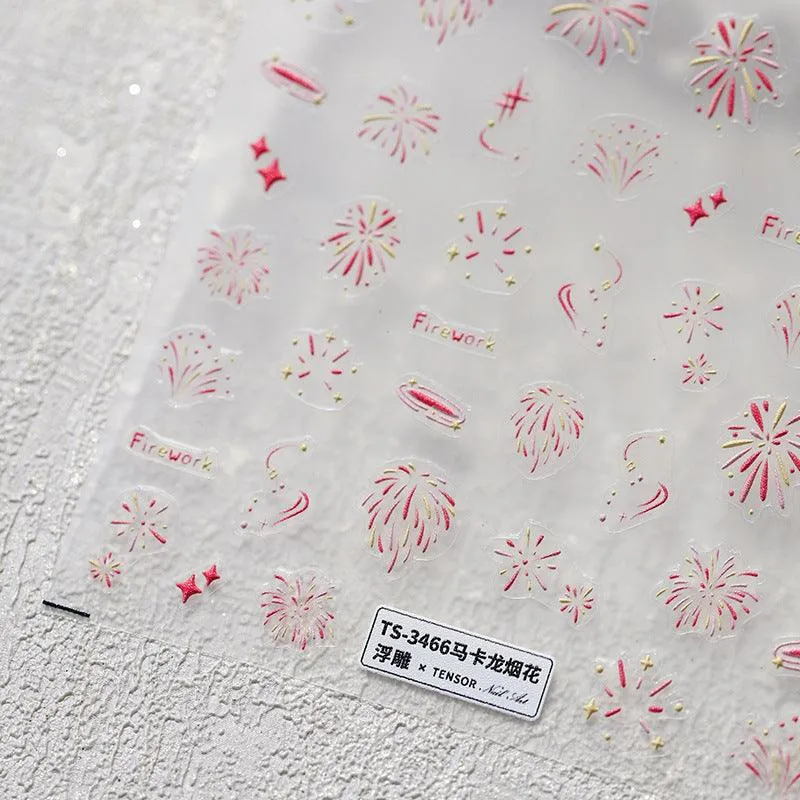 Nail Art Stickers Adhesive Slider Embossed Firework Xmas Sticker Decals TS3465