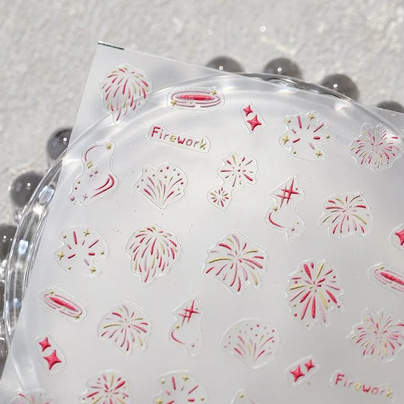 Nail Art Stickers Adhesive Slider Embossed Firework Xmas Sticker Decals TS3465