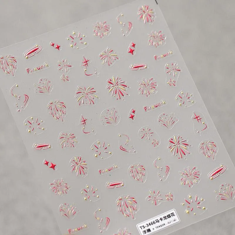 Nail Art Stickers Adhesive Slider Embossed Firework Xmas Sticker Decals TS3465