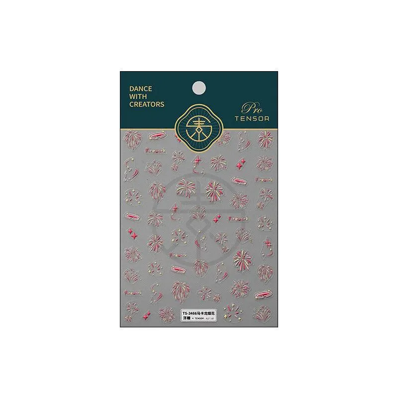Nail Art Stickers Adhesive Slider Embossed Firework Xmas Sticker Decals TS3465