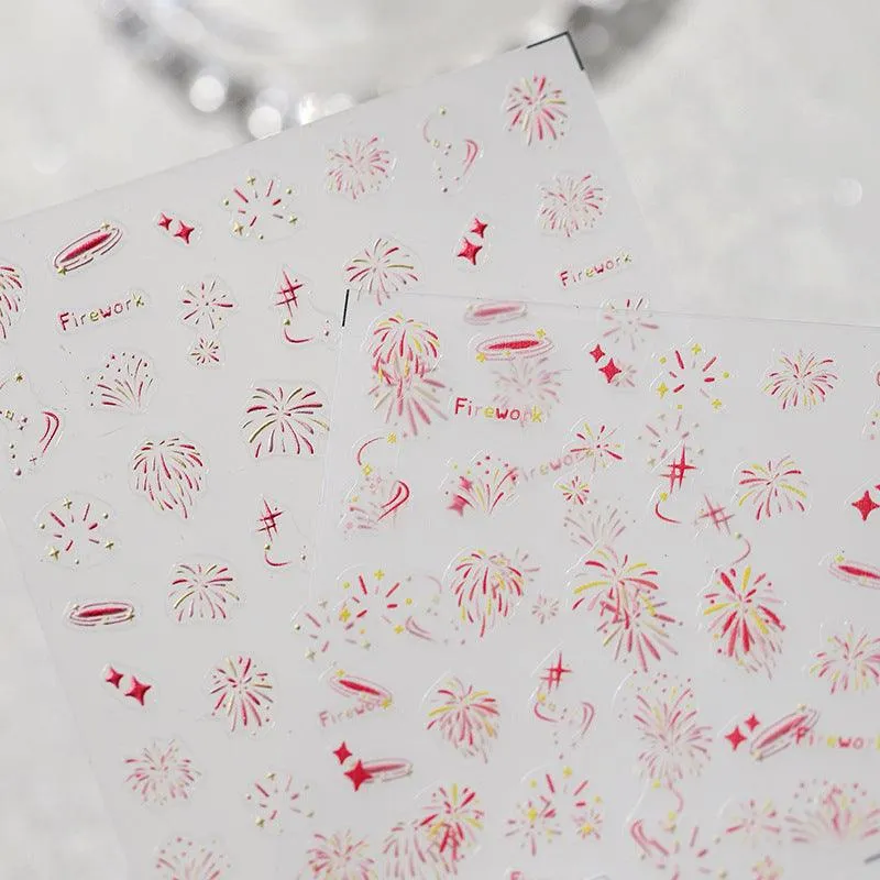 Nail Art Stickers Adhesive Slider Embossed Firework Xmas Sticker Decals TS3465