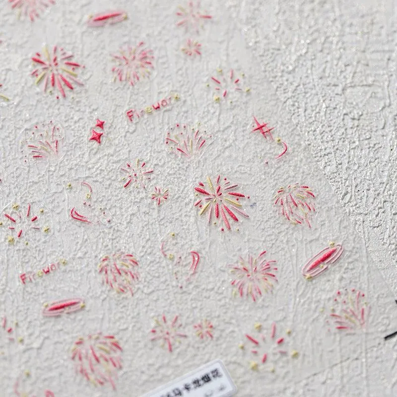 Nail Art Stickers Adhesive Slider Embossed Firework Xmas Sticker Decals TS3465