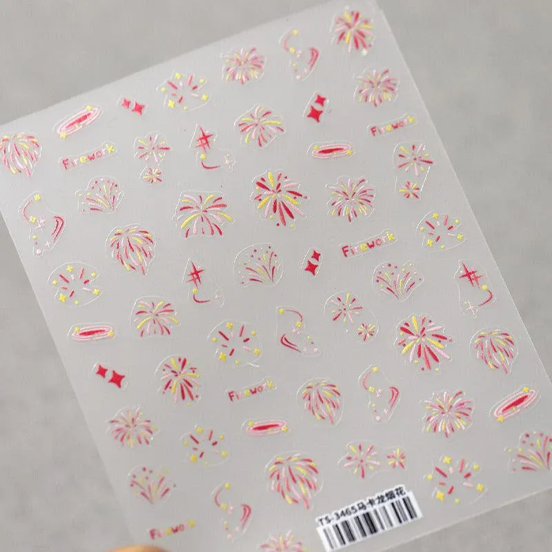 Nail Art Stickers Adhesive Slider Embossed Firework Xmas Sticker Decals TS3465