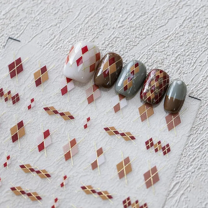Nail Art Stickers Adhesive Slider Embossed Grid Sticker Decals CP084