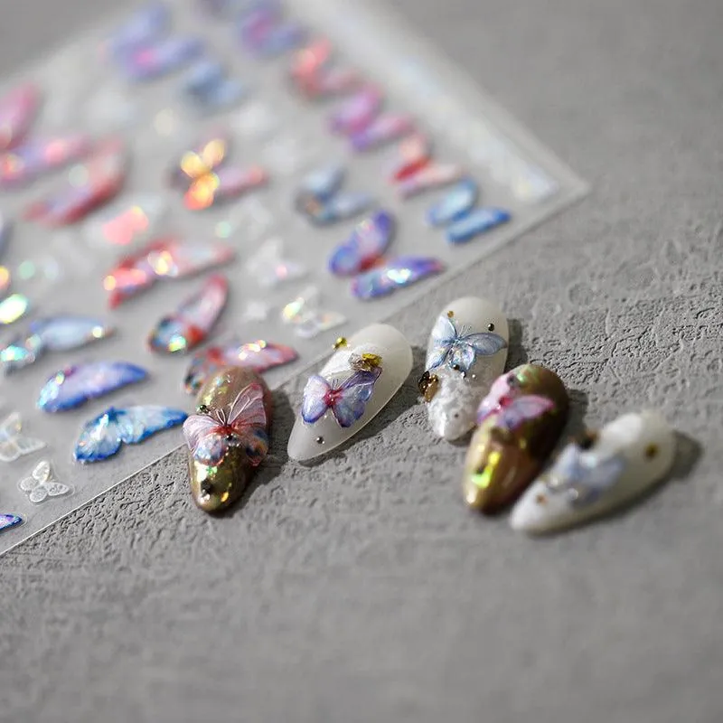 Nail Art Stickers Adhesive Slider Embossed Laser Butterfly Sticker Decals M198