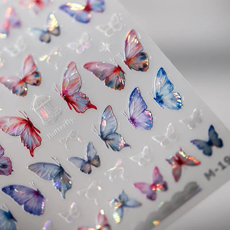 Nail Art Stickers Adhesive Slider Embossed Laser Butterfly Sticker Decals M198