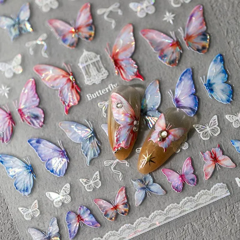 Nail Art Stickers Adhesive Slider Embossed Laser Butterfly Sticker Decals M198