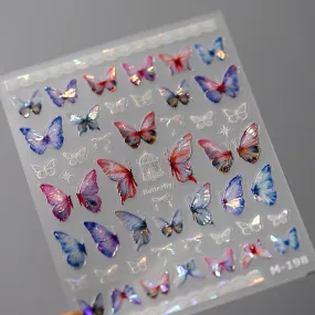 Nail Art Stickers Adhesive Slider Embossed Laser Butterfly Sticker Decals M198