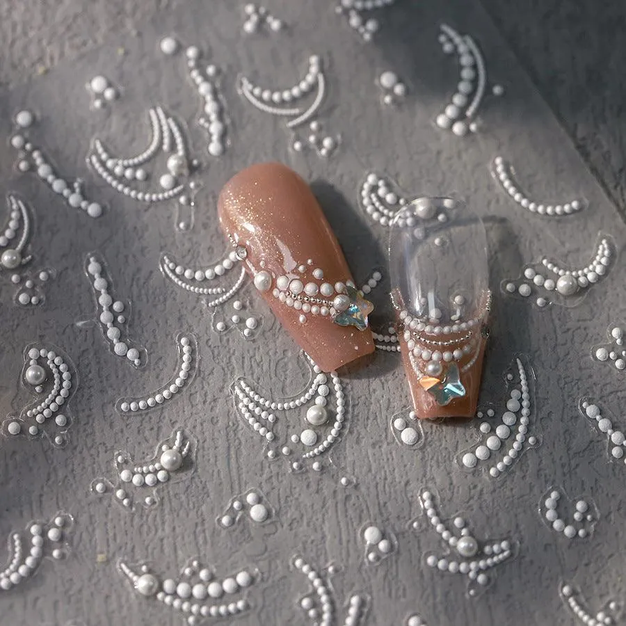 Nail Art Stickers Adhesive Slider Embossed Pearl Lace Sticker Decals TL121