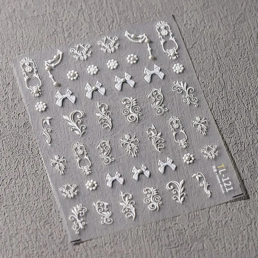 Nail Art Stickers Adhesive Slider Embossed Pearl Lace Sticker Decals TL121