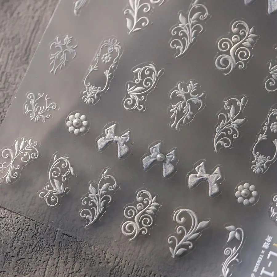 Nail Art Stickers Adhesive Slider Embossed Pearl Lace Sticker Decals TL121