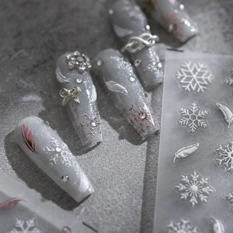 Nail Art Stickers Adhesive Slider Embossed Snowflake Sticker Decals TS1954