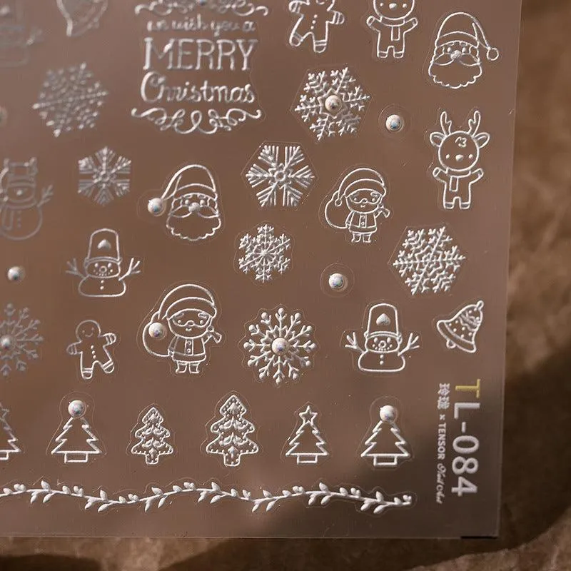 Nail Art Stickers Adhesive Slider Embossed Xmas Snowman with Beads Sticker Decals TL084