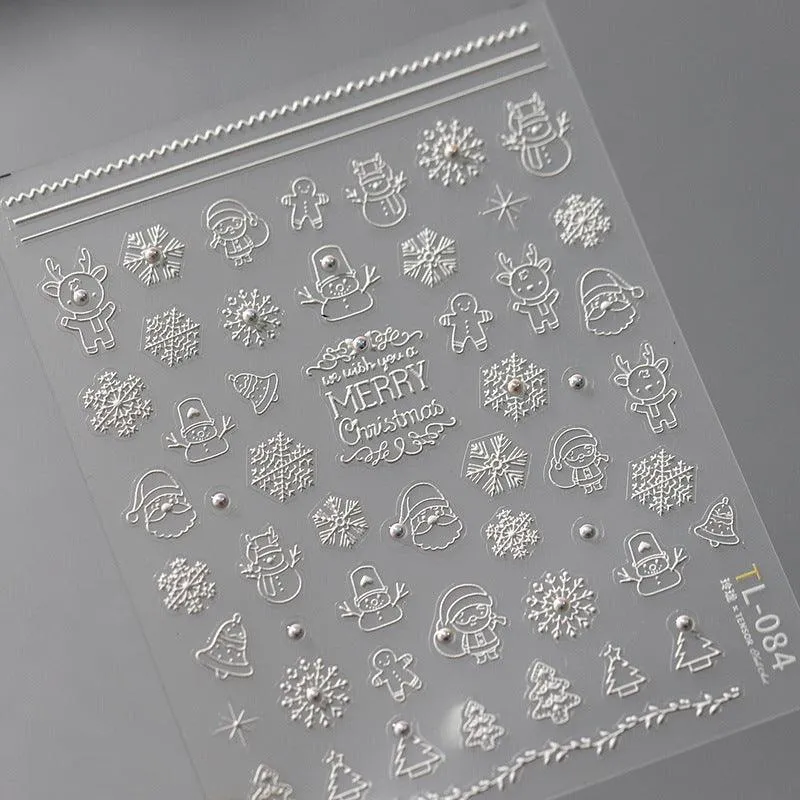 Nail Art Stickers Adhesive Slider Embossed Xmas Snowman with Beads Sticker Decals TL084