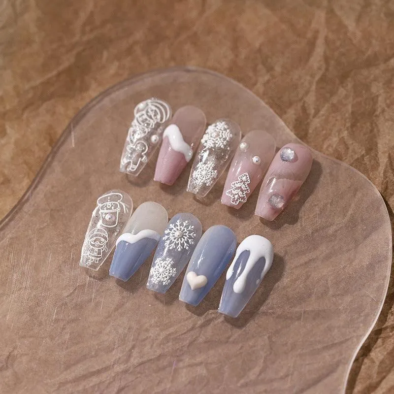 Nail Art Stickers Adhesive Slider Embossed Xmas Snowman with Beads Sticker Decals TL084