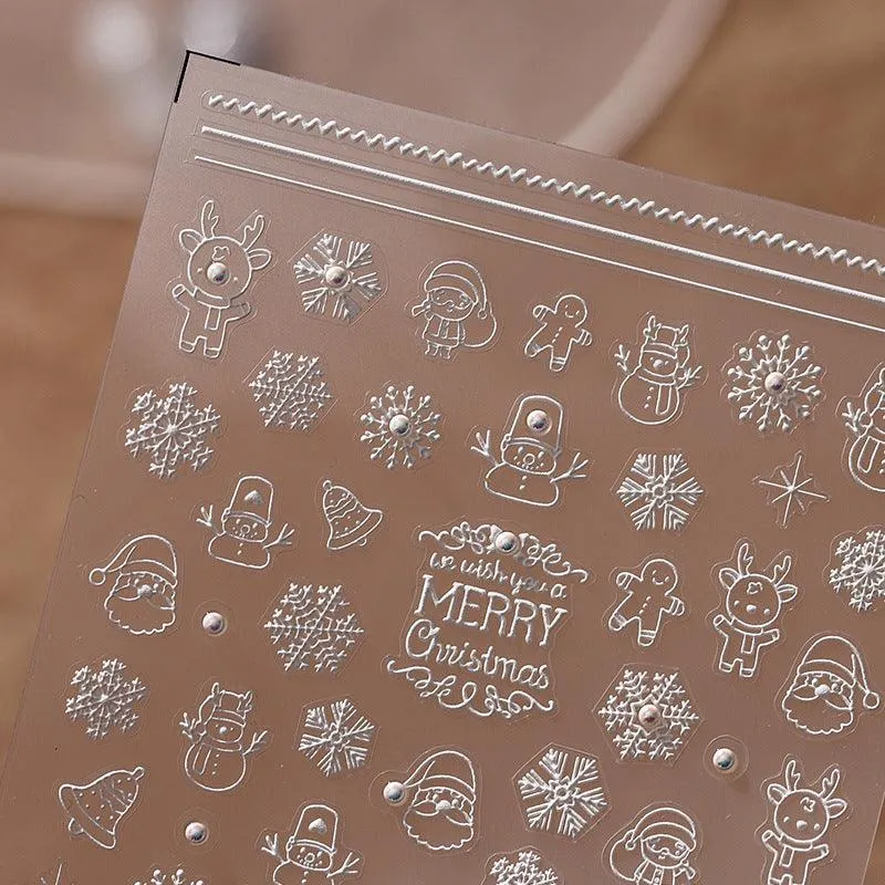 Nail Art Stickers Adhesive Slider Embossed Xmas Snowman with Beads Sticker Decals TL084