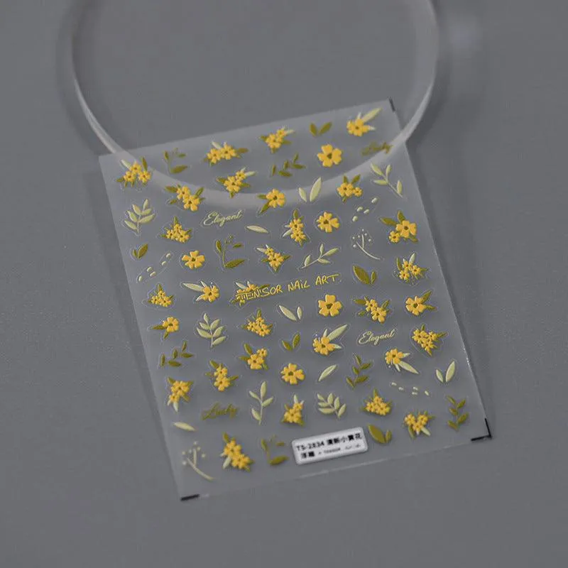 Nail Art Stickers Adhesive Slider Embossed Yellow Flower Sticker Decals TS2833