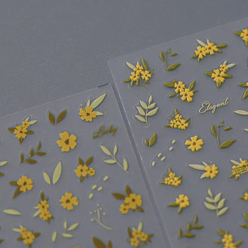 Nail Art Stickers Adhesive Slider Embossed Yellow Flower Sticker Decals TS2833