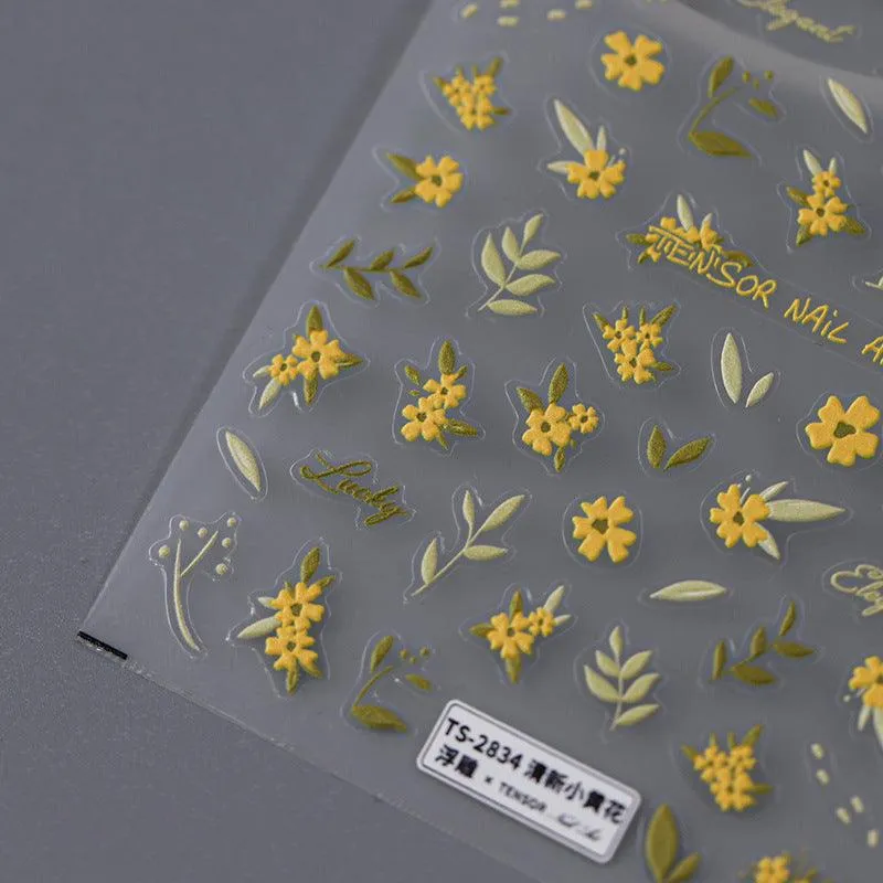 Nail Art Stickers Adhesive Slider Embossed Yellow Flower Sticker Decals TS2833