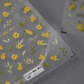 Nail Art Stickers Adhesive Slider Embossed Yellow Flower Sticker Decals TS2833