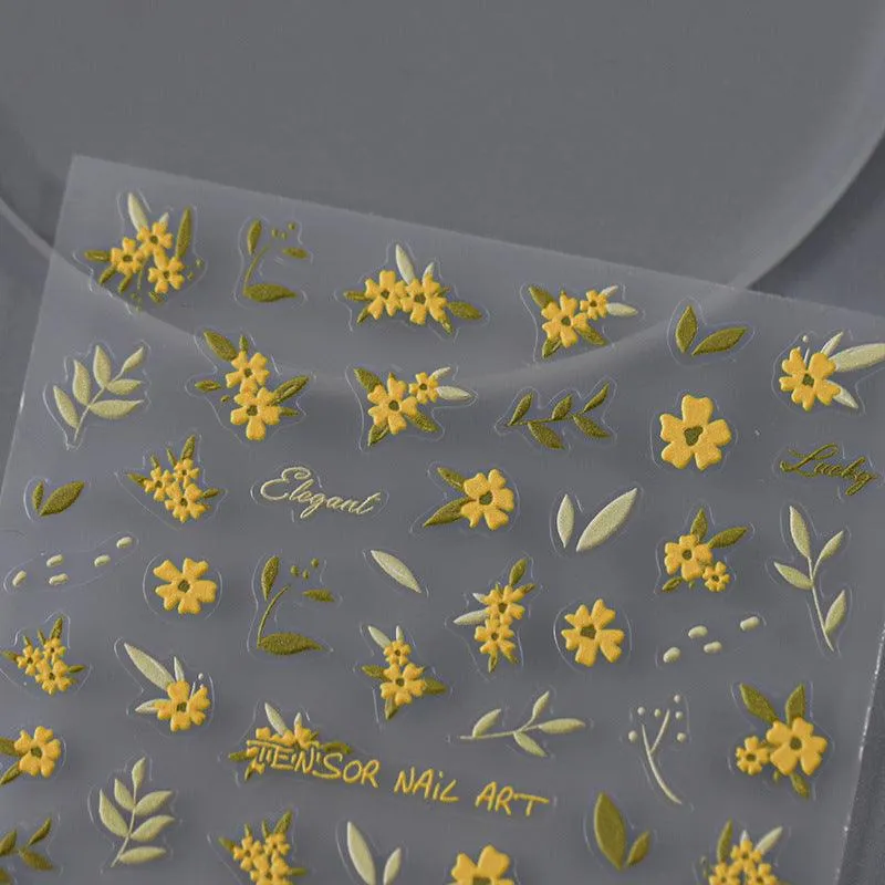Nail Art Stickers Adhesive Slider Embossed Yellow Flower Sticker Decals TS2833