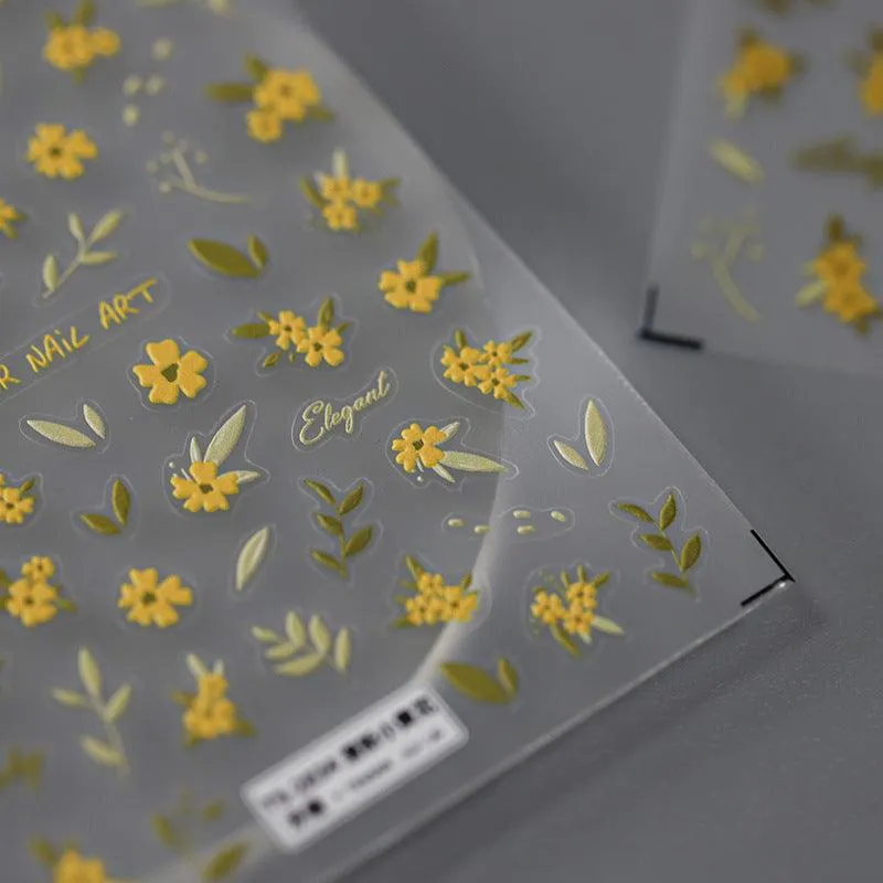 Nail Art Stickers Adhesive Slider Embossed Yellow Flower Sticker Decals TS2833