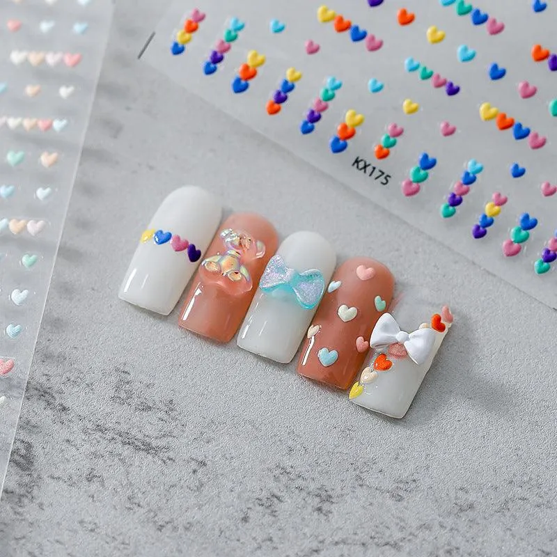 Nail Art Stickers Adhesive Slider Love Hearts Embossed Sticker Decals