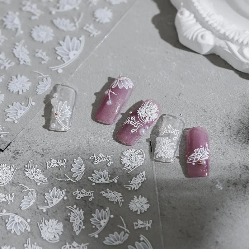 Nail Art Stickers Adhesive Slider White Daisy Sticker Decals